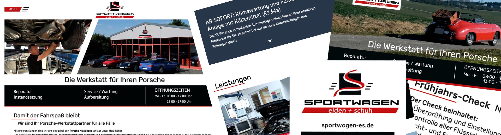 Ausschnitte aus Webseite, Visitenkarte, Flyer Sportwagen Eiden & Schuh