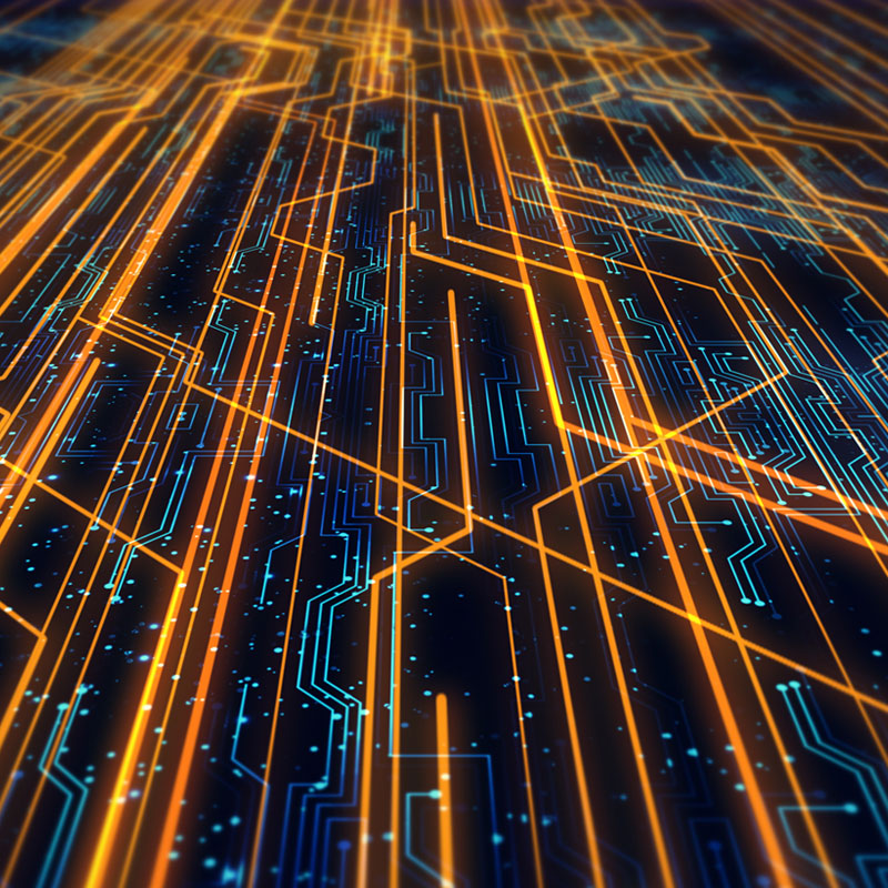 Futuristisches Leiterplatten-Rendering mit Bokeh-Effekten