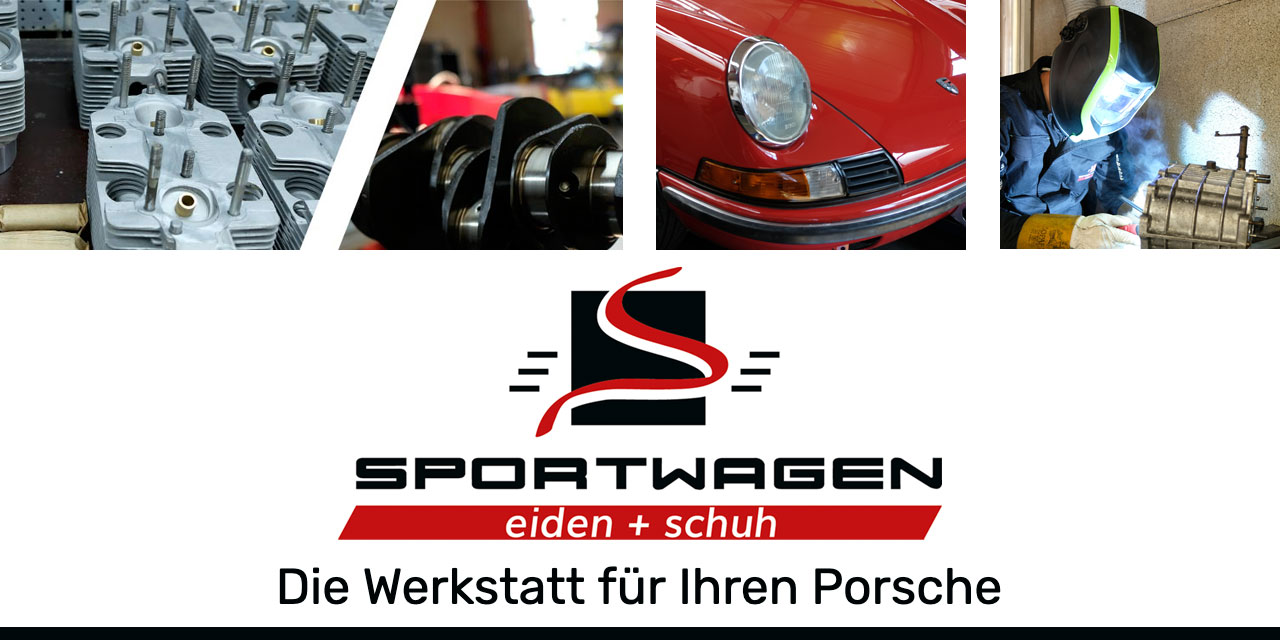 Ausschnitte Ersatzteile, roter Porsche und bei Schweißarbeiten